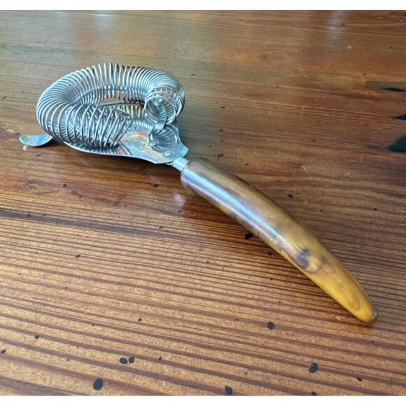 MCM Parker Gaines Stainless Cocktail Strainer w/ Marbled Bakelite Handle USA - Picture 1 of 7